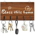 thumbnail image 1 of Organizador de llaves con ganchos para llaves, perchero de madera para colgar en la pared con 5 ganchos. Bless This Home, 1 of 9