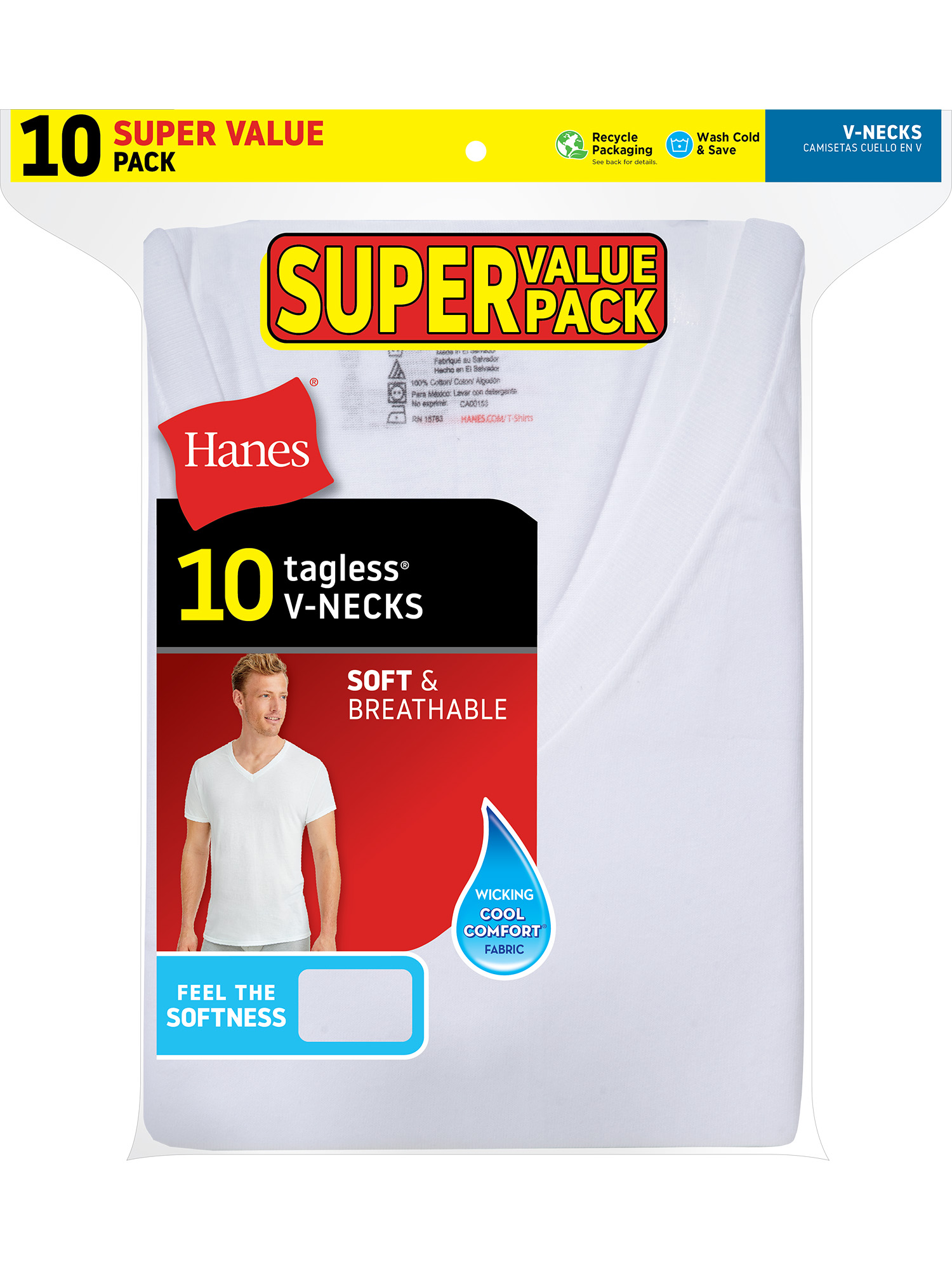 Hanes Men's Super Value Pack White V-Neck Undershirts, 10 Pack - image 2 of 9