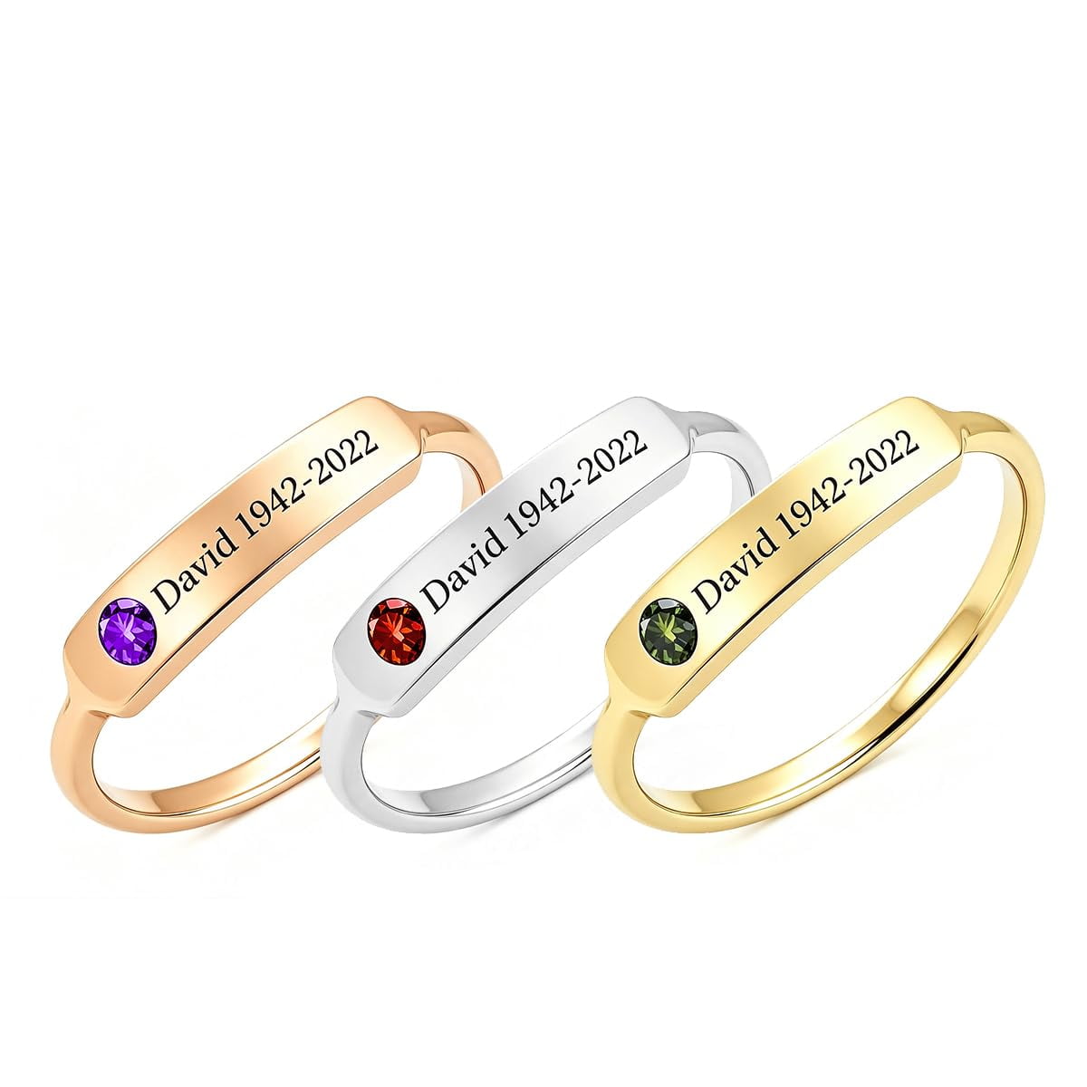 Ccjcinata Personalized Birthstone Memorial Ring- Custom Engraved Name and Date Ring, Memorial Keepsake for Bereavement of Husband Mother Father, Heartfelt Sympathy Gift for Deceased Loved One