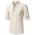 thumbnail image 2 of XIAOCHA Men's Lace Up Shirt Stand Collar Long Sleeve Top Breathable Medieval Casual Tee, 2 of 4