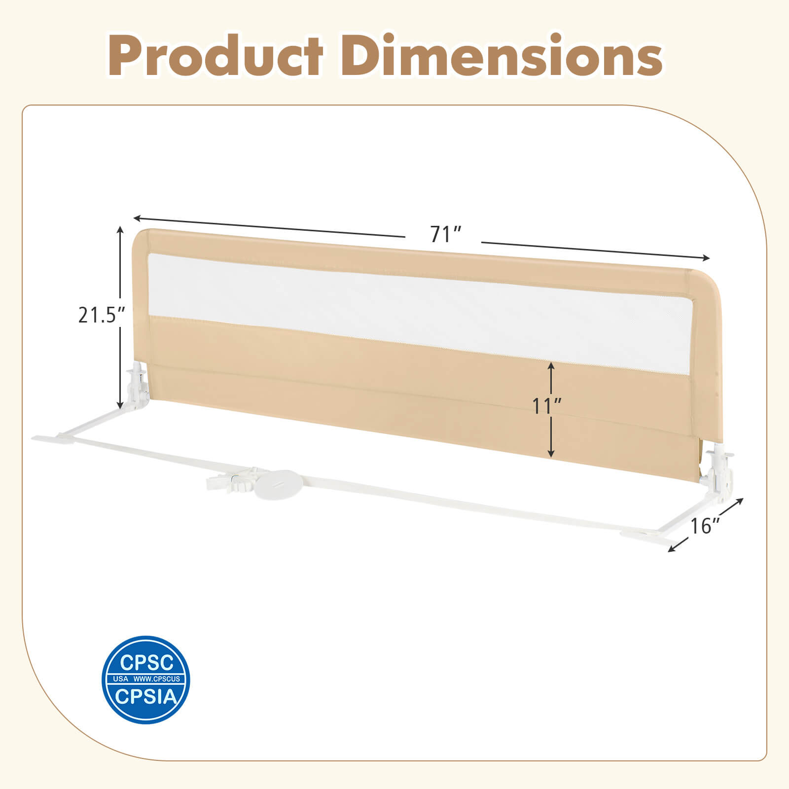Infans 71" Foldable Baby Bed Rail Guard Toddler Swing Down Safety Bedrail Beige