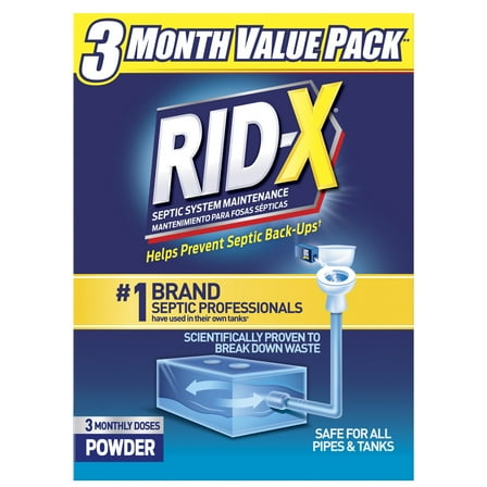 Rid-X Septic Tank Treatment Powder, Bacteria and Advanced Enzymes, 3 Month Supply