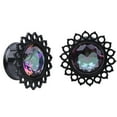 thumbnail image 1 of 1 Par de Tapones para Los Oídos de Flores, de Carne de Cristal, Calibre de Ensanchador de material acero Negro Tribal 16 mm, 1 of 9