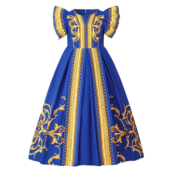 MEZZALL Dresses Elegant Girls Party Dress Abaya Gown For Holiday Celebration Formal Evening Wear Birthday Short Sleeve Crew Neck Solid Color Child Sundress