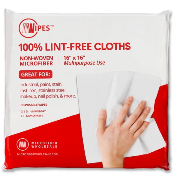 Mwipes Lint Free Cloth - 16" x 16" 50 Pack, Highly Absorbent Disposable Microfiber Cleaning Cloths for Industrial, Staining, Cast Iron, Woodworking, Personal Care, Optical, Elect