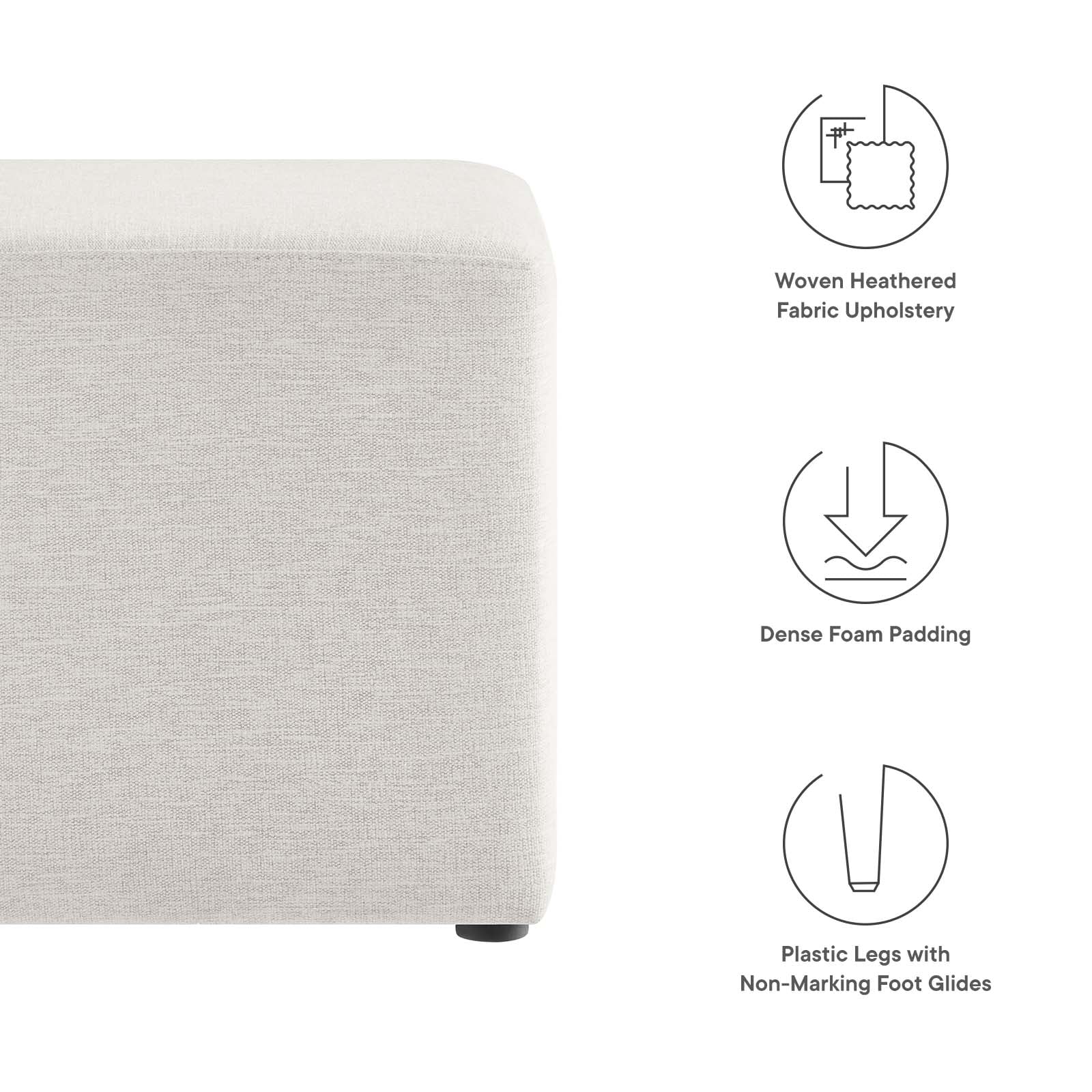 Callum 17" Square Woven Heathered Fabric Ottoman in Heathered Weave Ivory