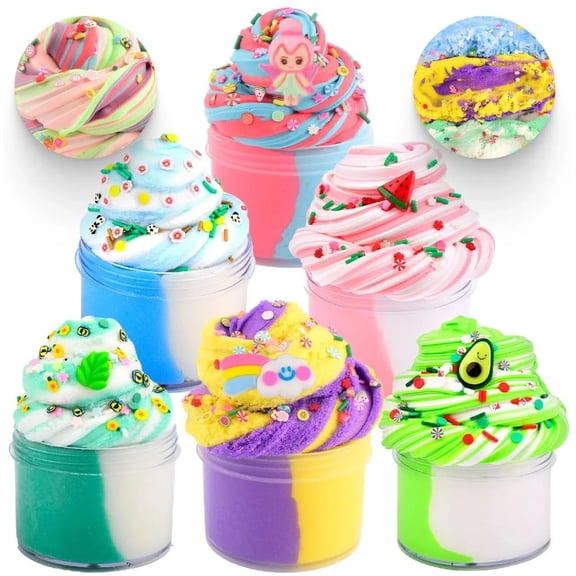8 Pack Slime Toys of 3 Butter 3 Clear 2 Cloud Slime for Party Favors, Soft Stretchy Premade Putty Stress Relief Toy