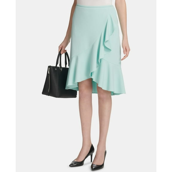 Calvin Klein Ruffled Pencil Skirt Sea Green 16