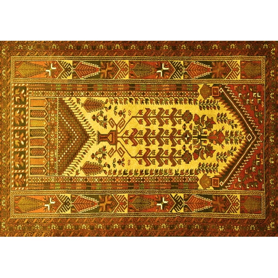 Ahgly Company Machine Washable Indoor Rectangle Persian Yellow Traditional Area Rugs, 8' x 10'