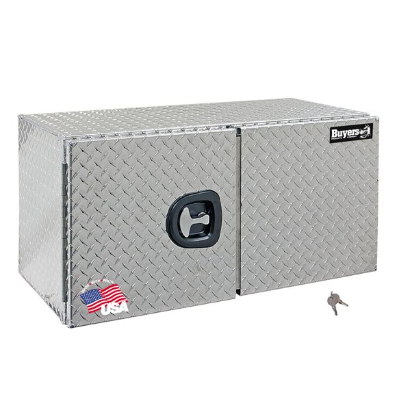 Buyers Products 1702235 Boîte à Outils pour Camion avec Portes de Grange, 24x24x36 Pouces, Aluminium à Motif Diamant, Fabriqué aux États-Unis, Loquet de Compression, Résistant aux Intempéries, Boîte à Outils pour Plates-Bandes, Remorques et Camions de Travail