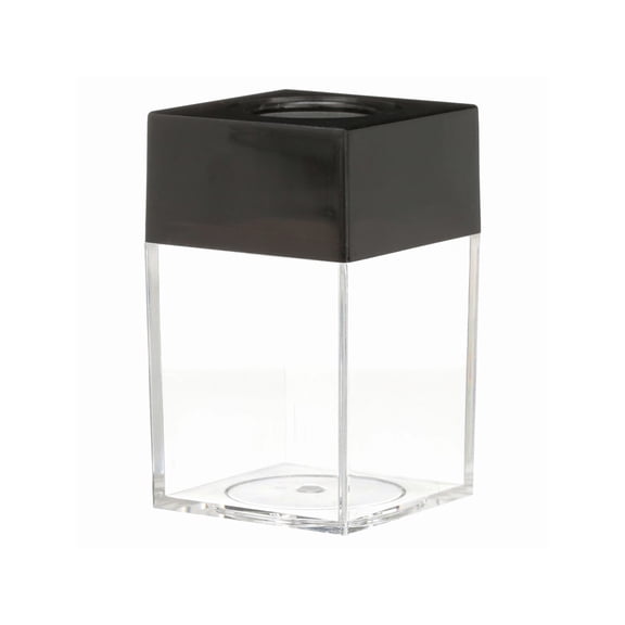 Small Clip Dispenser with Magnetic Top, Magnetic Paper Clip Holder, Plastic, Clear/Black