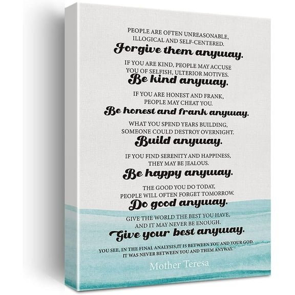 Inspirational Wall Art Mother Teresa Quote Do It Anyway Canvas Painting Prints for Home Office Wall Decor Framed Artwork Gifts(12x15 Inch)