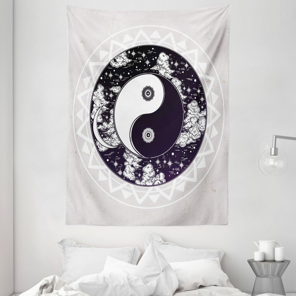 Mystic Tapestry, Yin-Yang Symbol with Round Pattern Represents the