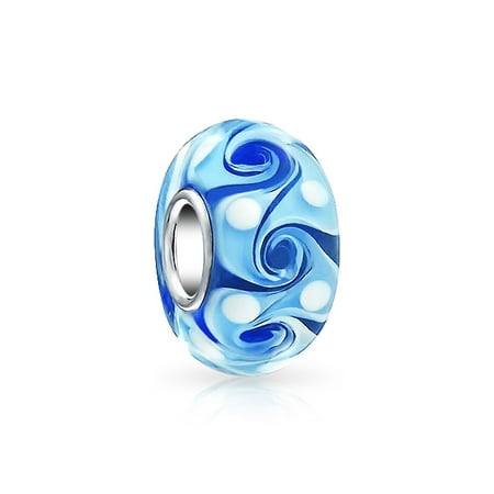 - Bling Jewelry Blue Swirl Sterling Silver Murano Glass Bead Charm