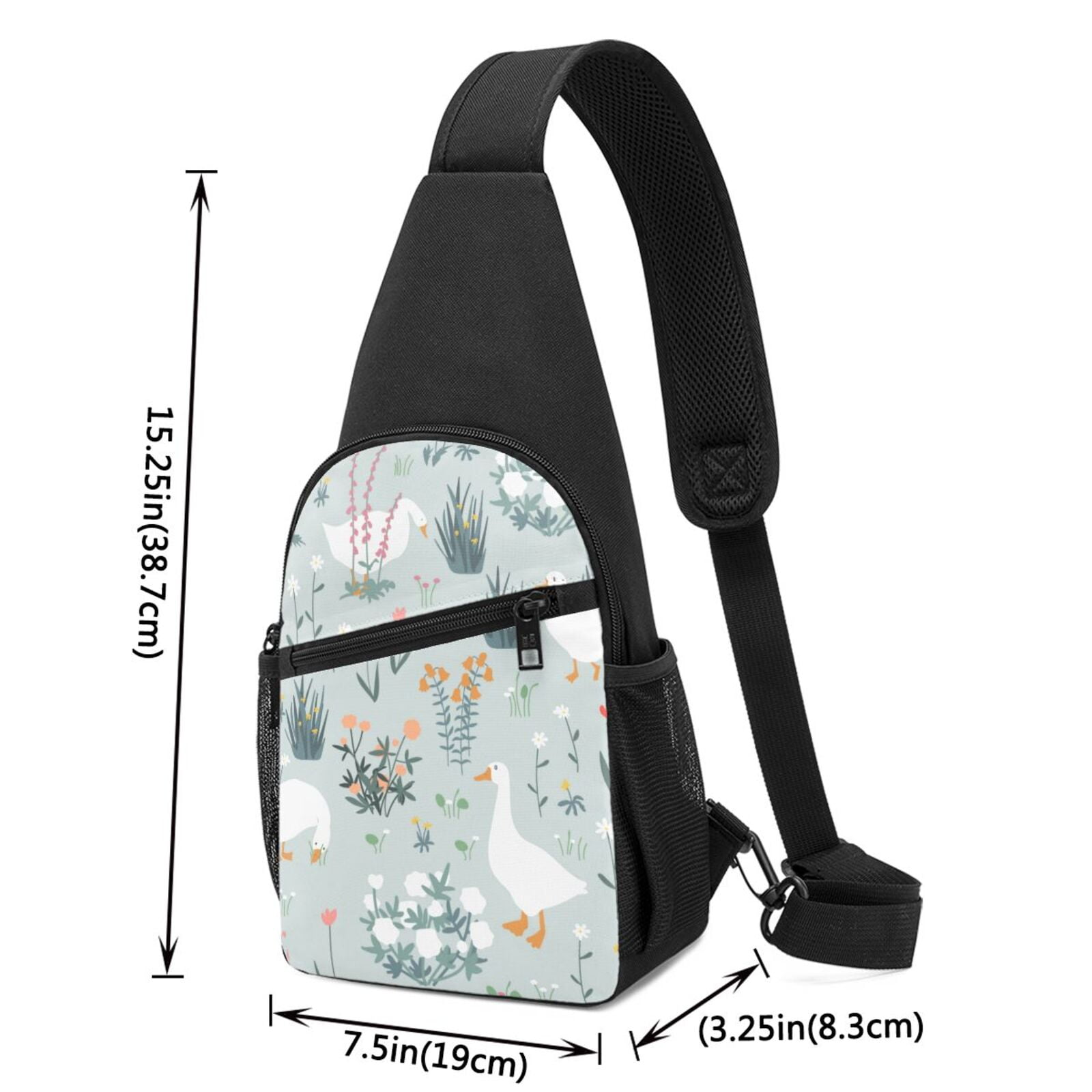Xecao's Goose and Doodle Flowers Print Sling Bag: A Versatile Chest, Shoulder, and Crossbody Backpack for Casual Days Out, Perfect for Both Men and Women