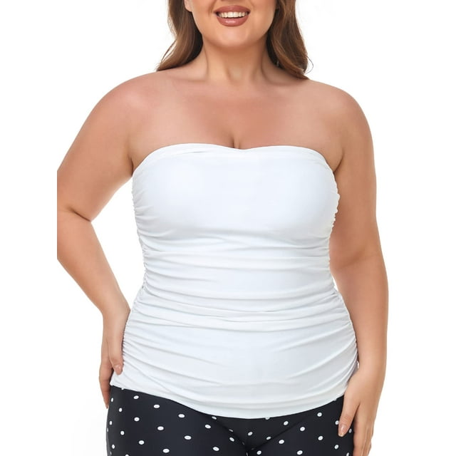 Ocean Blues Haut de Tankini Bandeau pour Femme, Haut de Maillot de Bain Froncé Seulement, Taille M