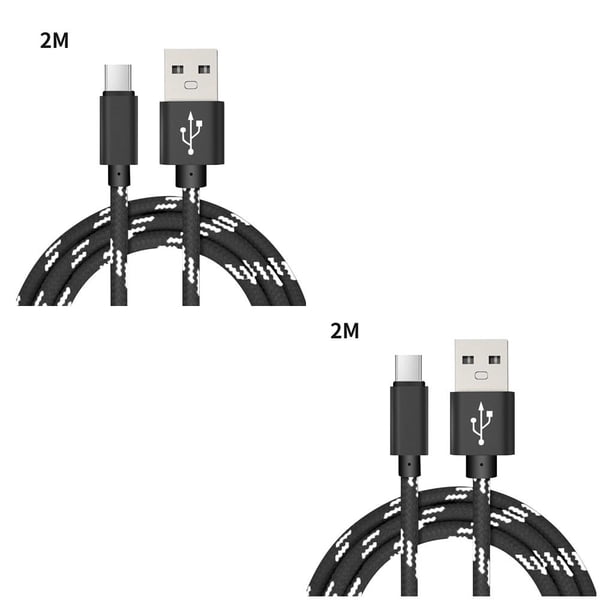 Seitruly Cable de carga Tipo-C Cable de carga rápida Cable de datos trenzado de nailon Accesorio para cable de teléfono, 2 metros, negro Negro 2 metros 2piezas