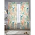 thumbnail image 2 of Teal Jellyfish Starfish Sheer Curtains 108 Inch Long 2 Panels, Summer Beach Coral Shell Vintage Light Filtering Rod Pocket Curtains, Sheer Voile Drapes for Living Room Bedroom, 52"x108", 2 of 8