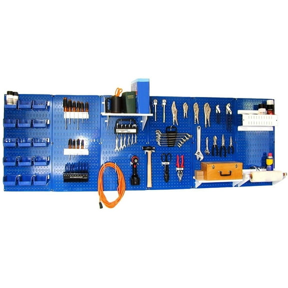 8ft Metal Pegboard Master Workbench Kit - Blue Toolboard & White Accessories