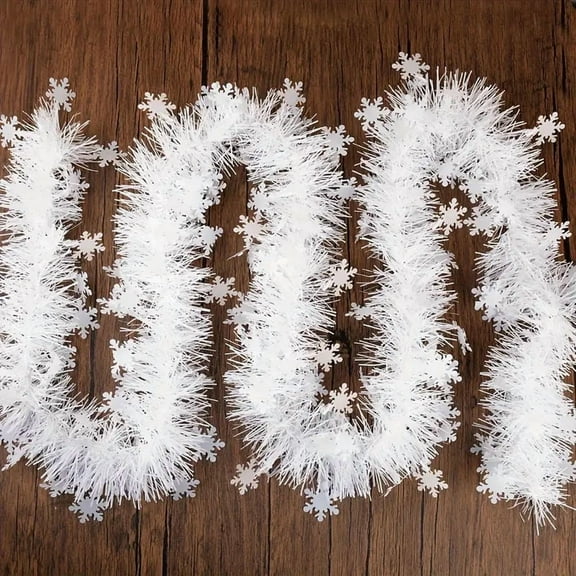 Janrevotw 4Pcs 6.56 Ft Christmas Tinsel Garland Thick Tinsel Garland Xmas Tree Decorations Metallic Tinsel Twist Garland for Christmas, Birthday, Party Decor Indoor Outdoor Party Supplies (White)