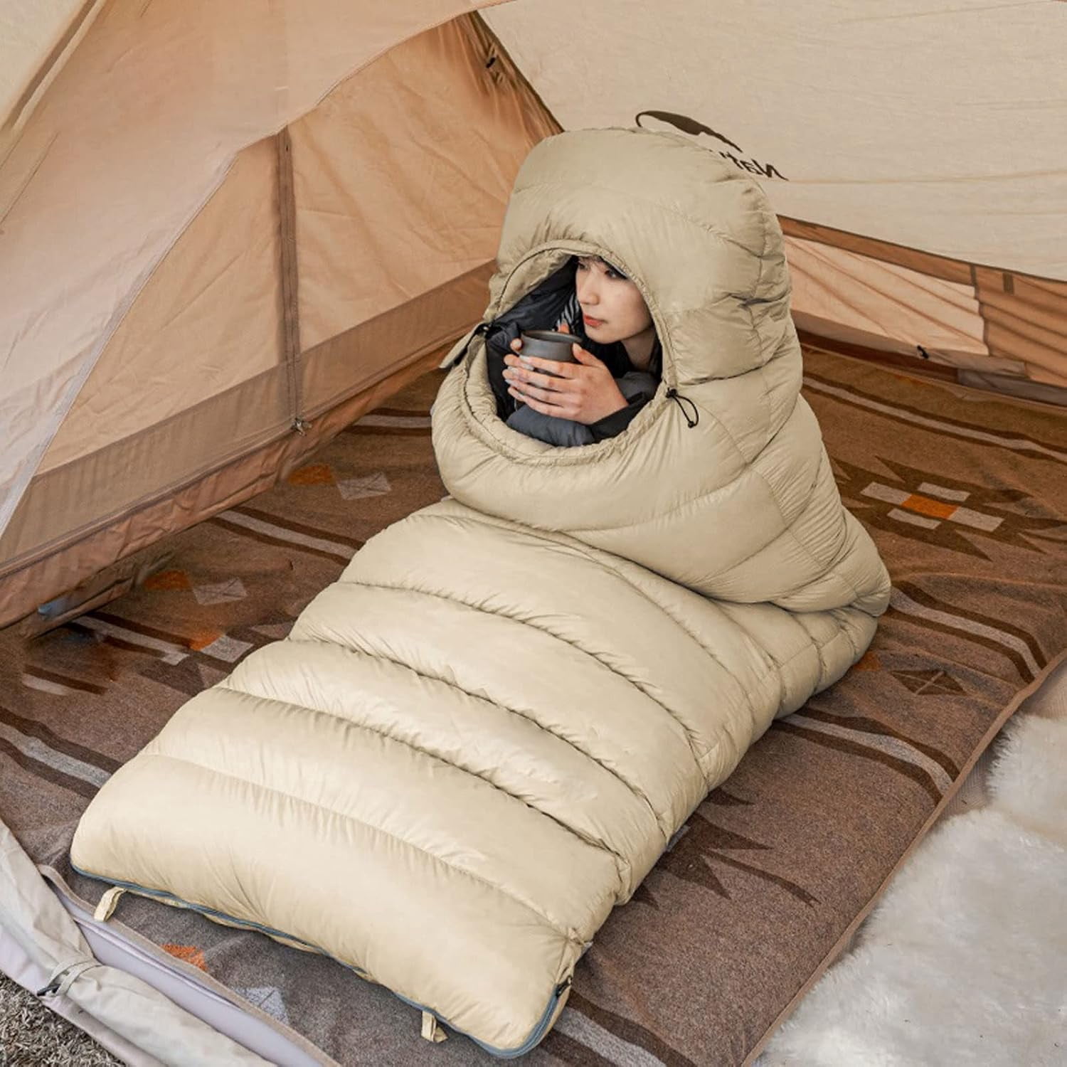 Sleeping Bag for Camping Sleeping BagThicken Warm Comfortable Grey Down Sleeping Bag -2~-9℃ with Hat