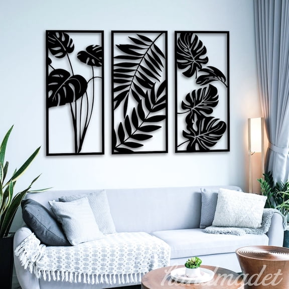 Handmadetneonsign Monstera Leaf Wall Art, Tropical Leaf Wall Decor, Set 3 Of Monstera Leaf Wall Metal