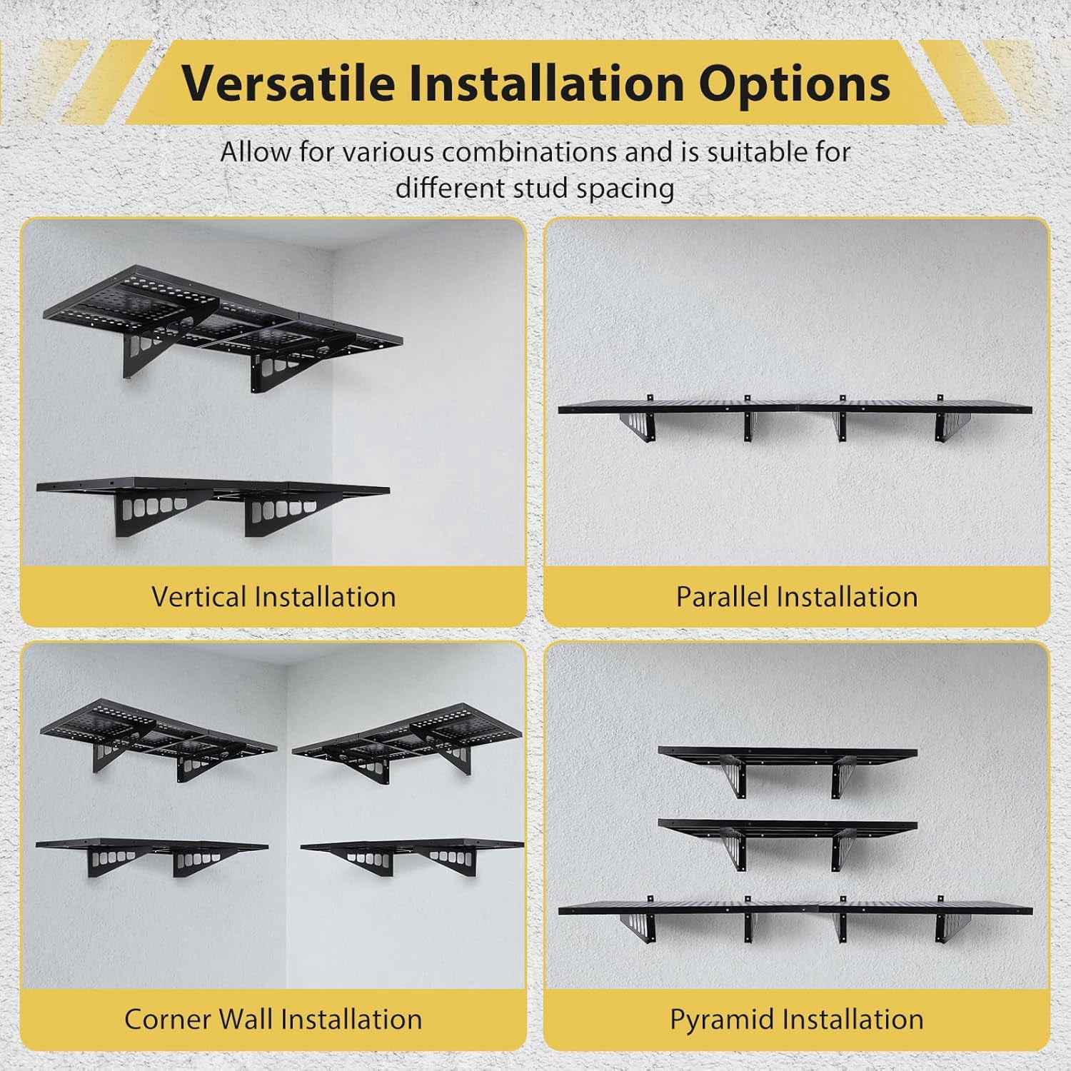 M optimized Set of 2 Garage Storage Rack 1.6x4ft Garage Wall Shelves Storage Floating Shelves 560lbs Capacity, 20"x48" Black