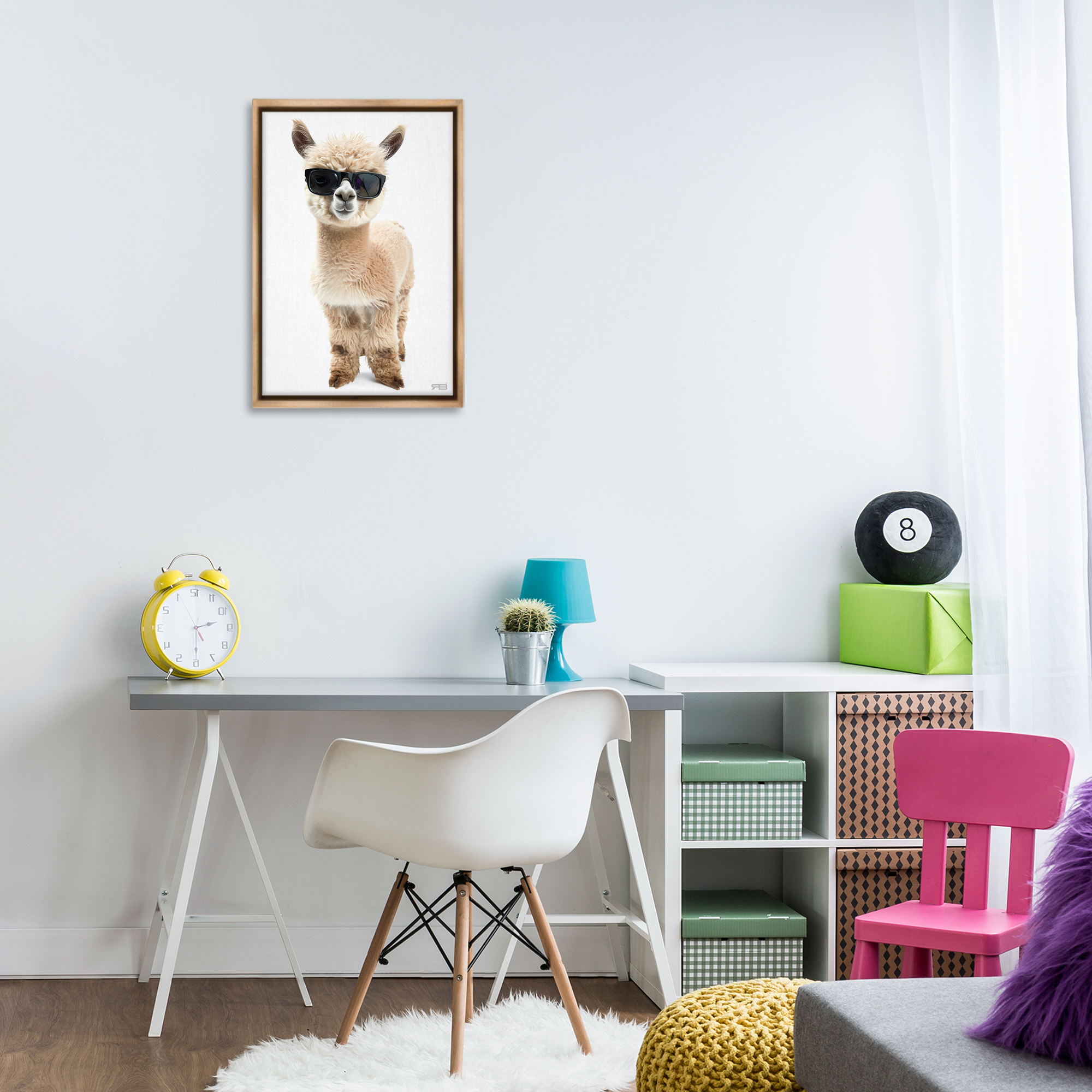 Stupell Industries Cool Alpaca & Glasses Animals & Insects Painting Brown Floater Framed Art Print Wall Art, 17 x 25