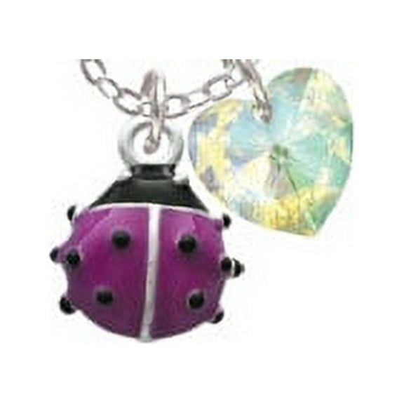 Mini Hot Purple Ladybug  - Clear AB Crystal Heart Sophia Necklace, 18" 1"