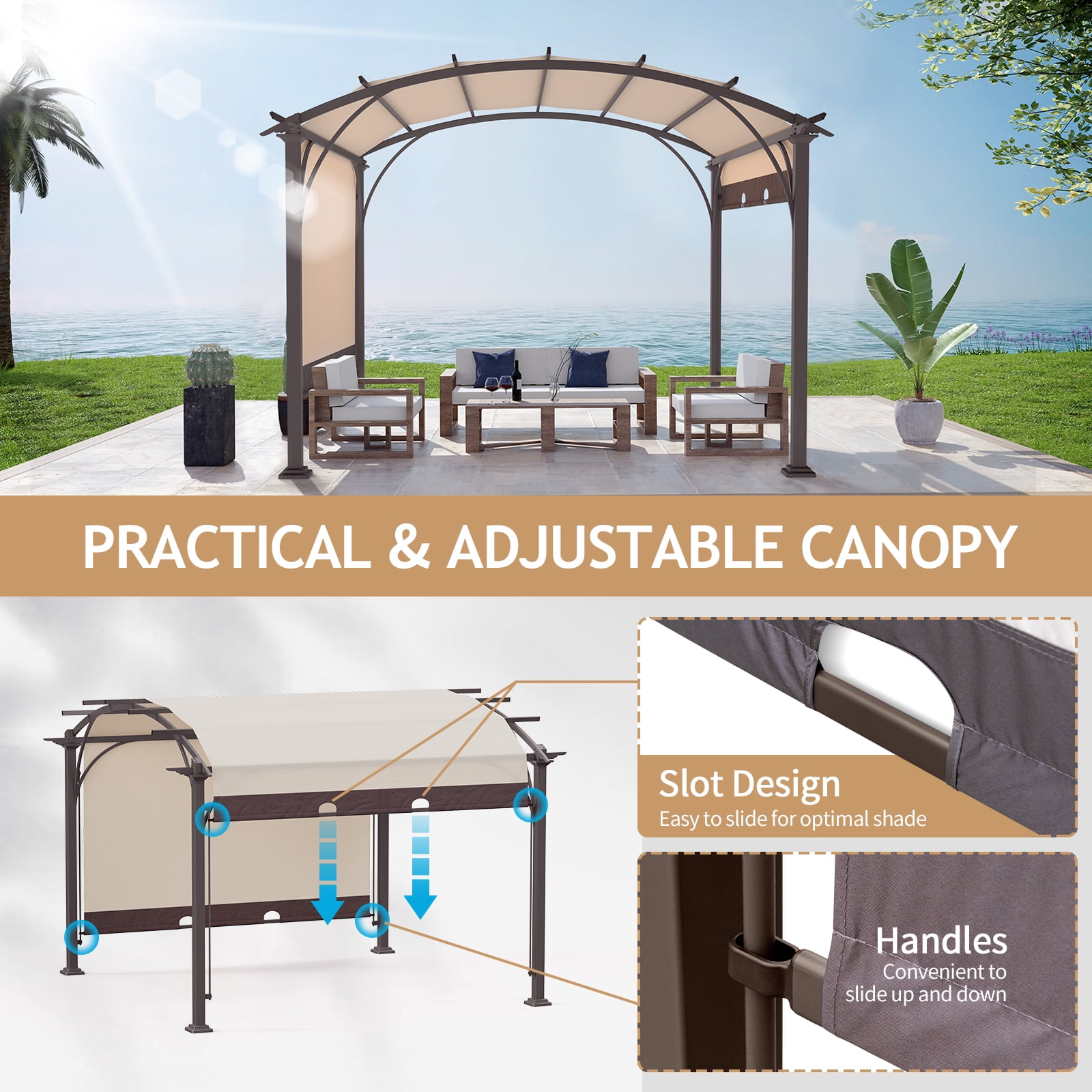 【Adul】PATIO Patio Swings With Canopy 3-Seat Outdoo Patio Swing Chai With