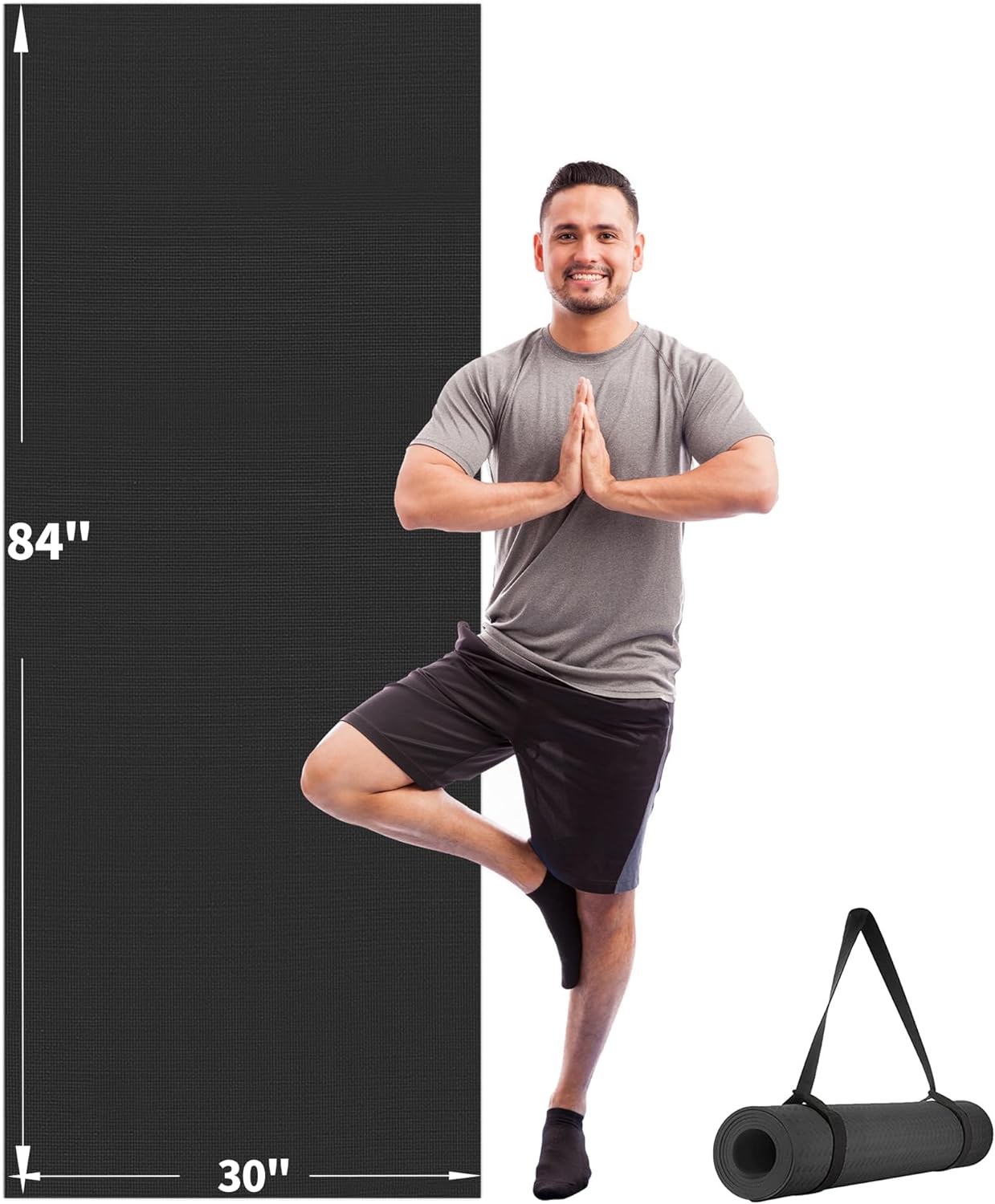 Cambivo Extra Long Yoga Mat, 84" x 30", Black photo 2