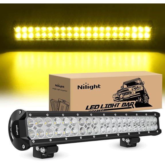Nilight LED Light Bar 20 Inch 126W Spot Flood Combo Yellow Beam Off Road Lamp Fishing Hunting Emergency Deck Work Lighting for Trucks UTV Pick-up Van Boat Tractor