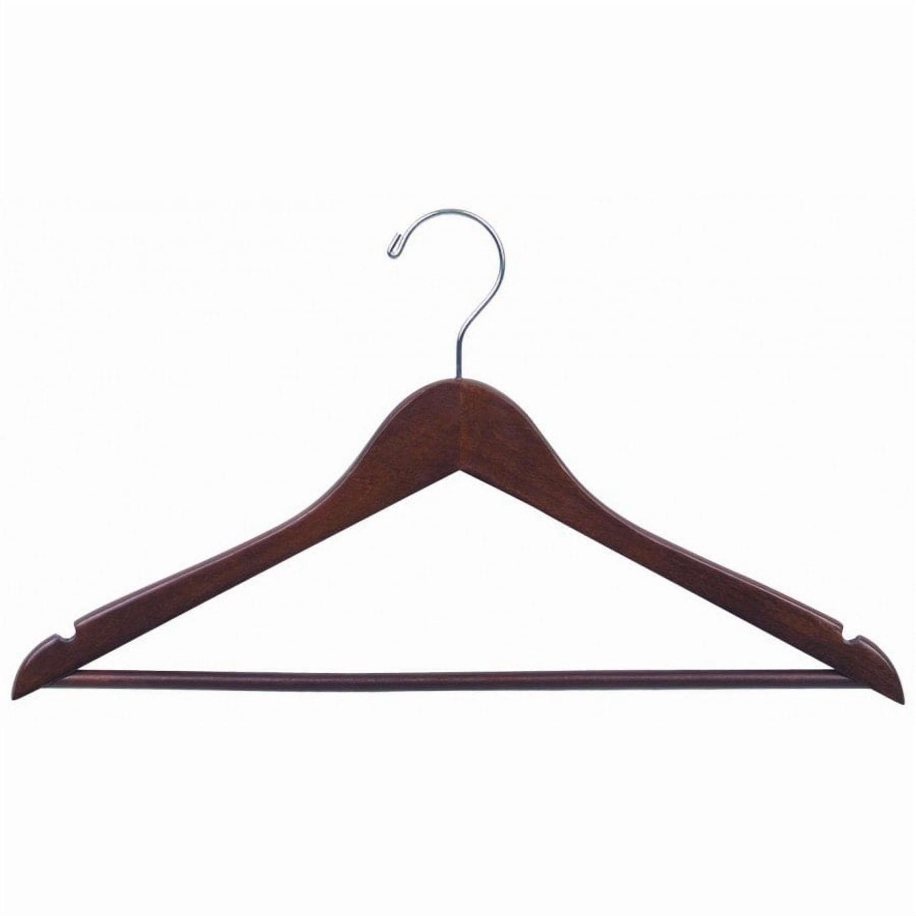 International Hanger, Walnut Wood Suit Hanger with Wooden Solid Bar, 50 Pack