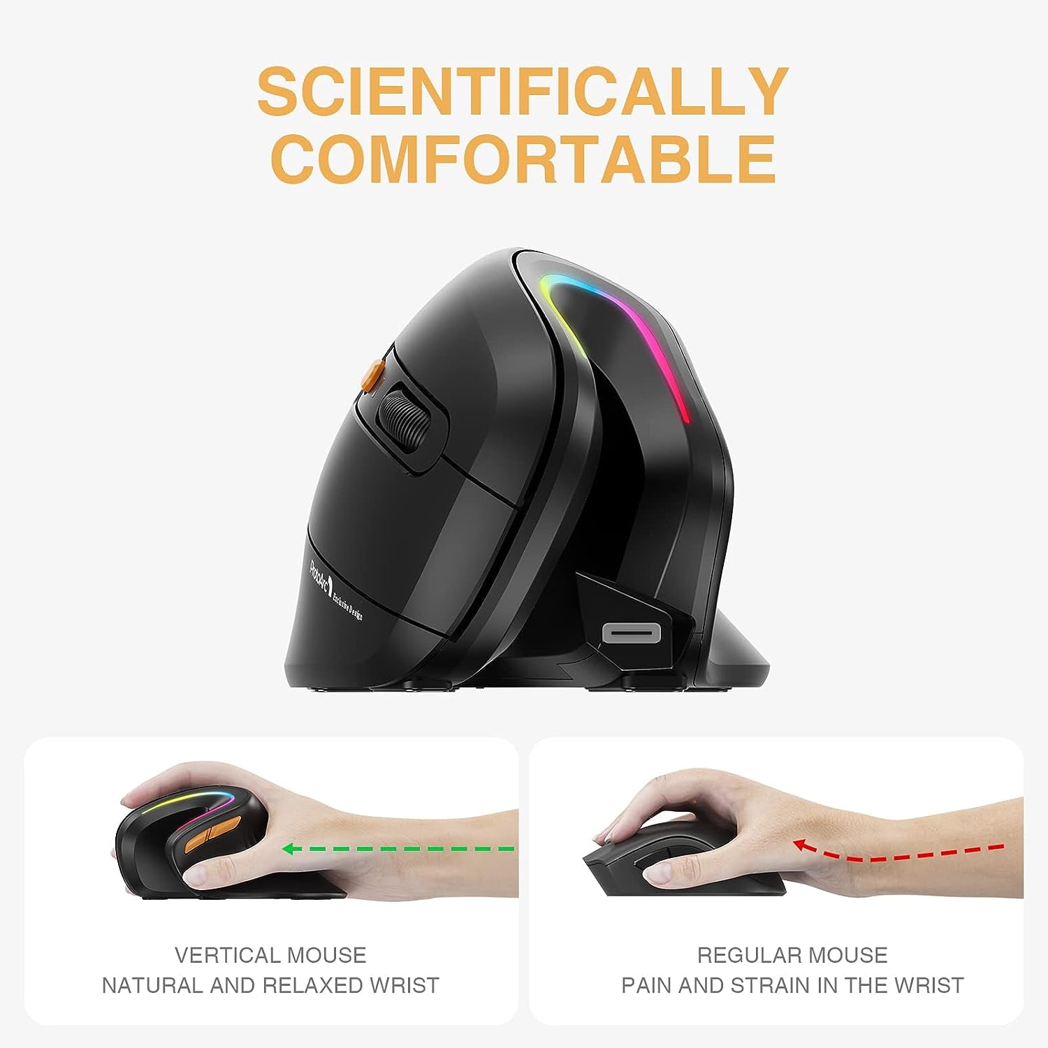 Ergono Mouse , ProtoArc EM11 Bluetooth Vertical Ergo Mouse, Rechargeable, 2.4G RGB Optical Vertical e