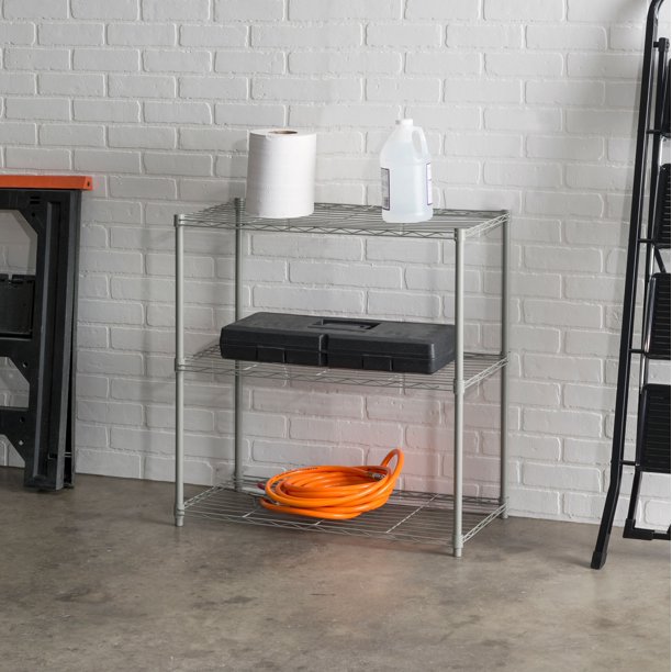 3 Tier Wide Steel Wire Shelf, Grey