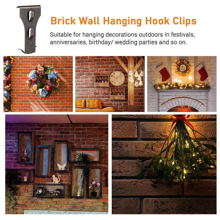 10 PCS Brick Hook Clip Outdoor Hanging Hooks for 60-70mm Brick in Height No  Drilling Sliding Brick Hanger Clips for Festival Birthday Decoration 