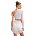 thumbnail image 2 of MSemis Women Single Sleeve Rhinestone Crop Top and Skirt White S, 2 of 7