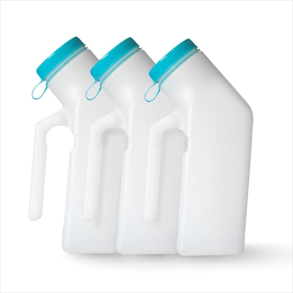 MedVance Urinal for Men 1000ml with Glow in The Dark Spill Proof Screw Cap Lid, Plastic Pee Bottles for Men, Male Urinals, Pee Container Men, Portable Urinal Bottle for Car, Elderly (3 Pack)