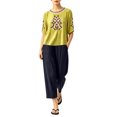 thumbnail image 4 of IUYRTFE Women's Embroidered Short Sleeve Top and Cropped Pants Set with Pockets Cotton Linen Blend Casual Two Piece Outfit, 4 of 7