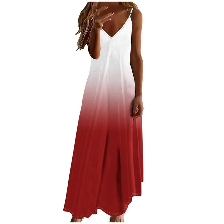 Axiiglly Plus Size Dress for Women Gradient Color Maxi Dresses Spaghetti Straps Beach Dress Flowy Vacation Summer Casual Dress, Women's, Size: Medium,