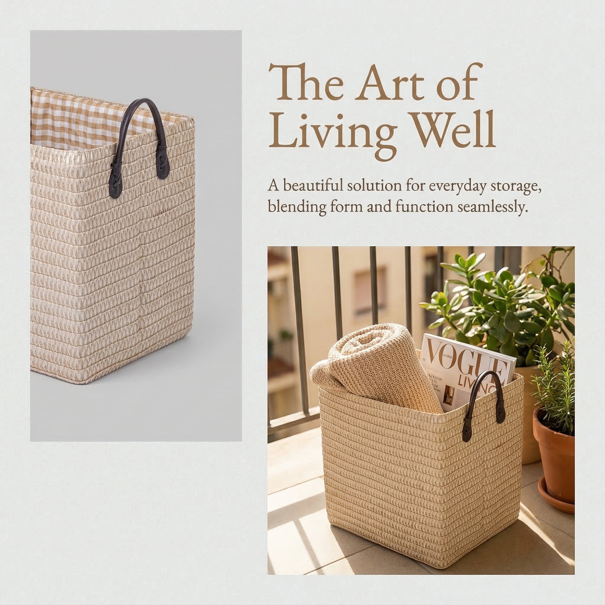 Unique Bargains Compactable Woven Storage Basket Storage Bin Beige 11.8*9.1*11.4in