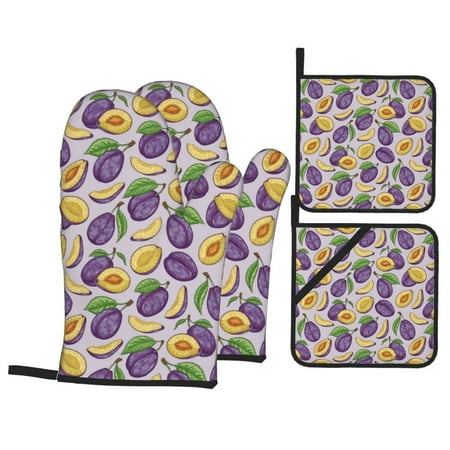 

Oven Mitts and Pot Holders 4 Piece Plum High Heat Slip Resistant Oven Mitt and Trivets Set Kitchen Oven Glove Pot Holders for Cooking Baking Grilling