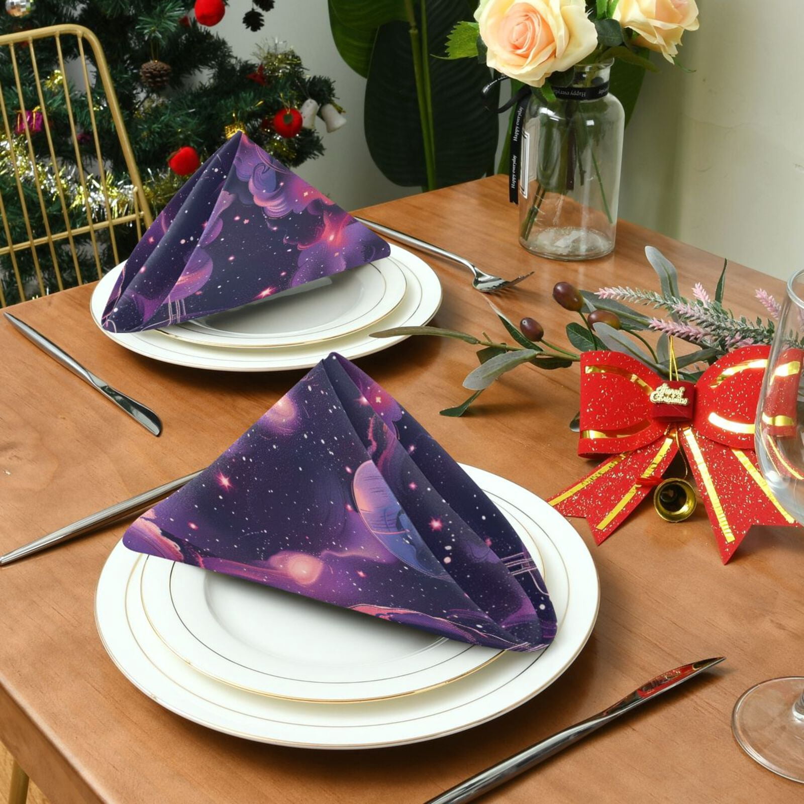 JSTEL Pink Universe Planets Nebula Cloth Napkins Set of 6, 20x20 Inch Washable and Reusable Napkin for Decoupage Dinner Party Everyday Use