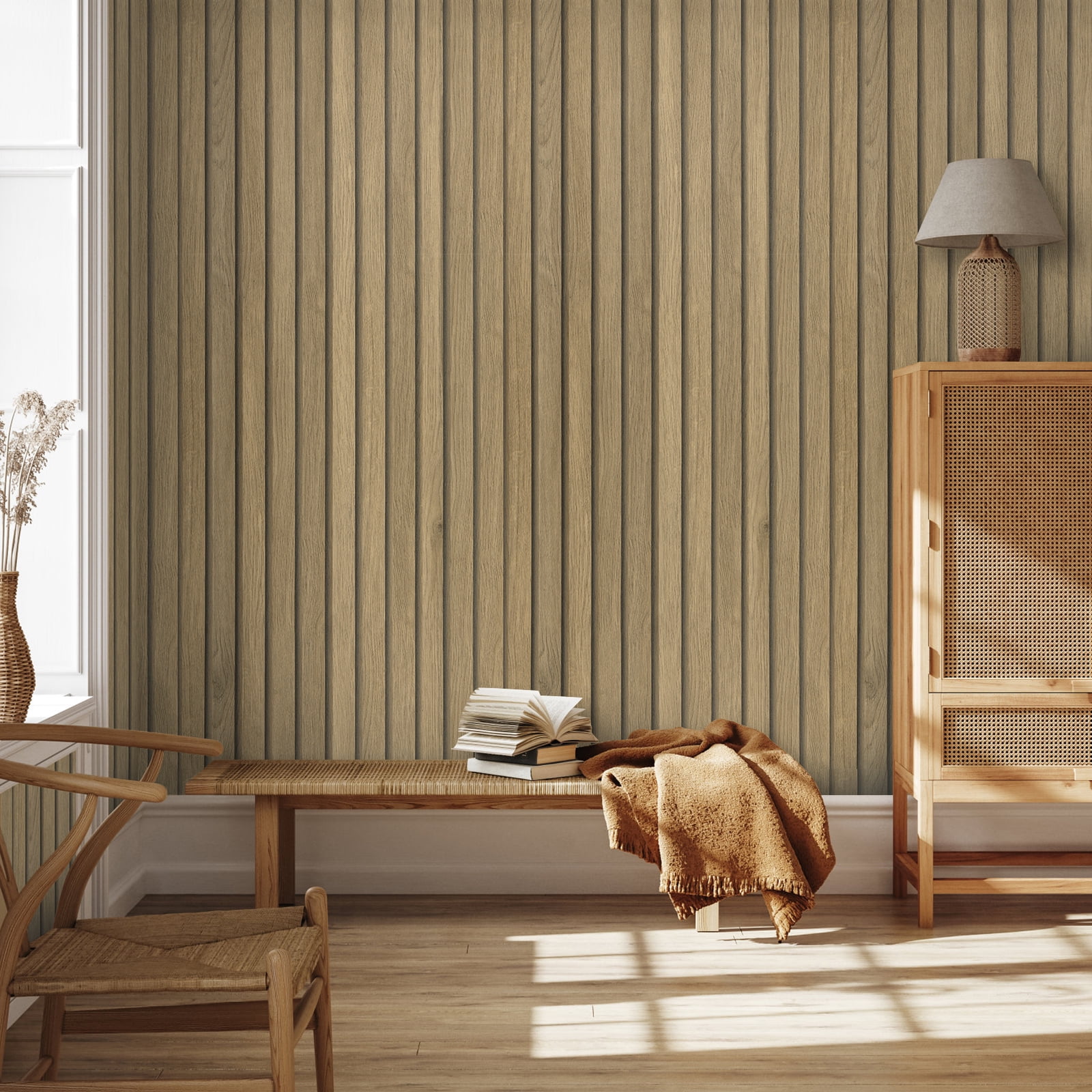 UMIGGEE 15.7 in x 393 in Wood Slat Wallpaper Peel and Stick Brown Shiplap Wall Paper Wood Panel Grain Contact Paper Removable Self Adhesive Faux Wall Covering for Cabinets and Drawers