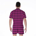 thumbnail image 2 of Magenta Pink And Black Houndstooth Short Sleeve Men'S Rompers Casual Summer Jumpsuits Outfit, 2 of 4