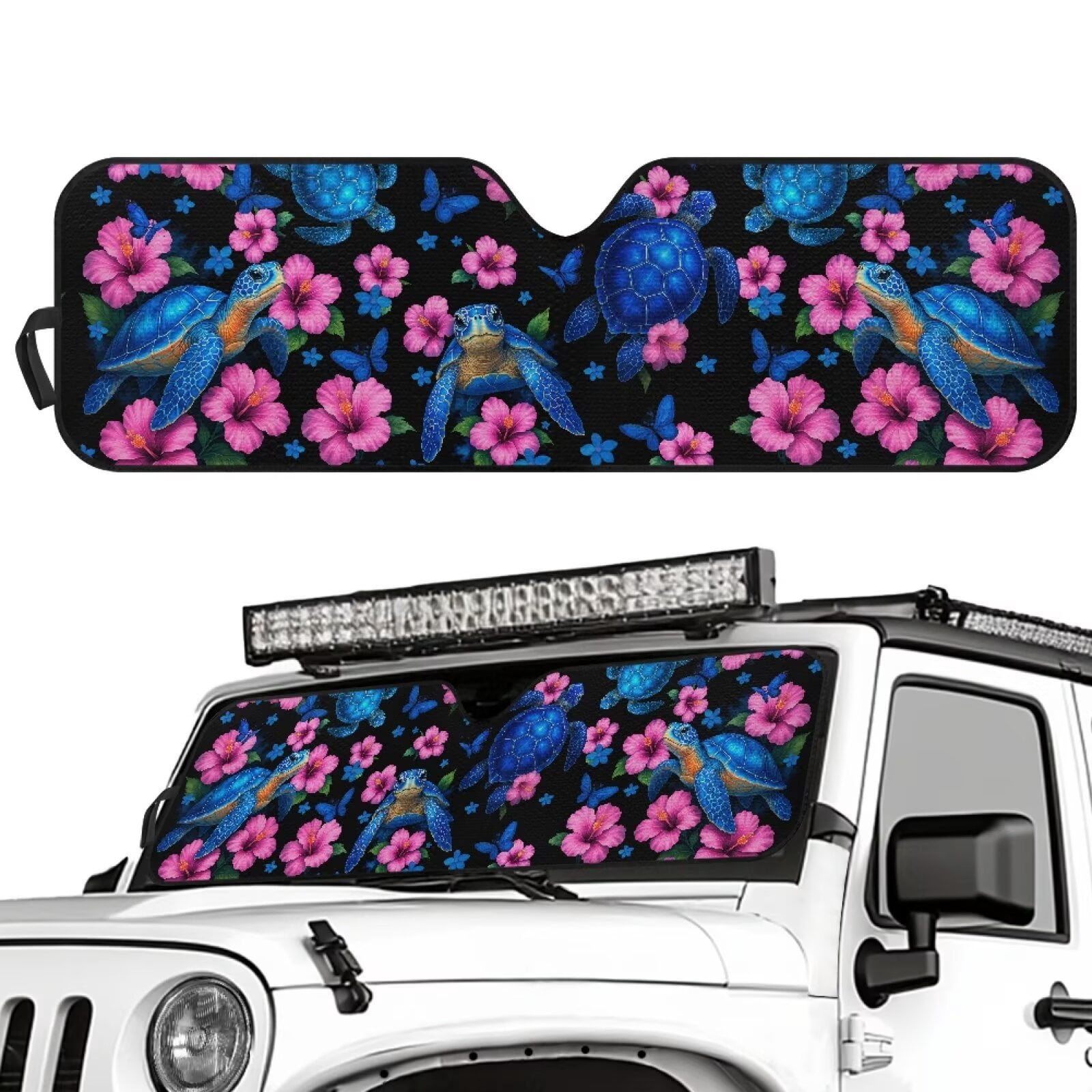 Uorisanigo Windshield Sun Shade, Shade Heat Shield, 52.95 in *16.14 in, Compatible with Jeep Wrangler, Compass, Gladiator & Renegade,UV Blackout Boho Floral Turtle Shades,1Pc