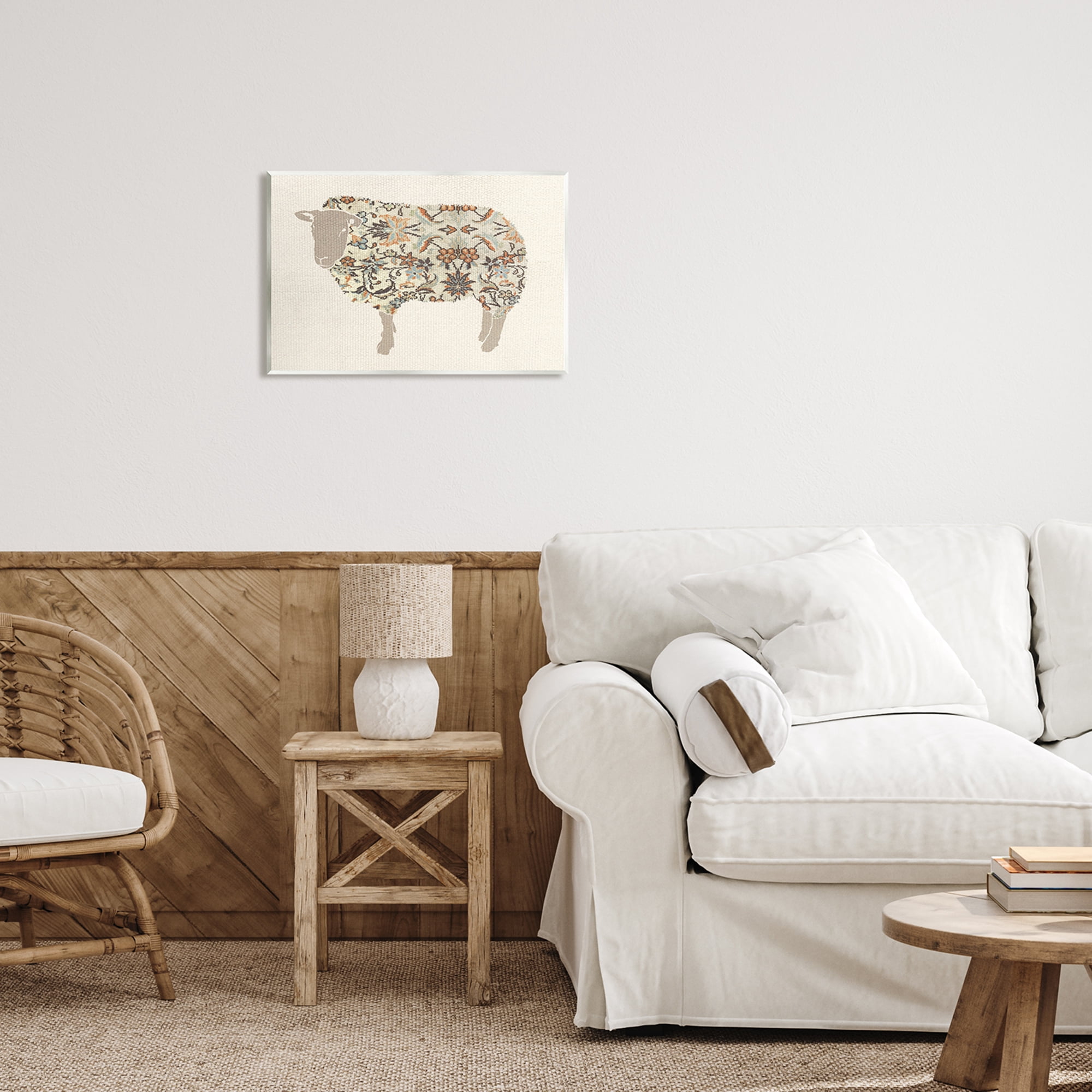 Stupell Industries Traditional Floral Pattern Sheep Animals & Insects Painting Unframed Art Print Wall Art, 19 x 13