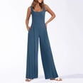 thumbnail image 2 of HBFAGFB Jumpsuits for Women Square Neck Ribbed Wide Leg Sleeveless High Waist Pant Rompers Blue Size M, 2 of 8