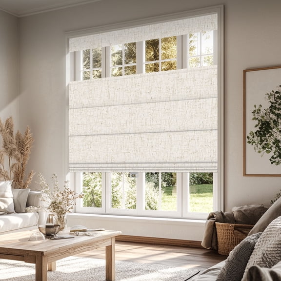 BERISSA Cordless Roman Shades for Windows Blackout Top Down Bottom Up Window Shades Easy Install Thermal Insulation Roman Blinds,100% Blackout Linen Beige,34" W x 64" H
