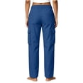 thumbnail image 5 of Bosfbaoi Cargo Pants for Women Elastic Drawstring High Waist Straight Leg Casual Work Pants with Multi Pockets, 5 of 6